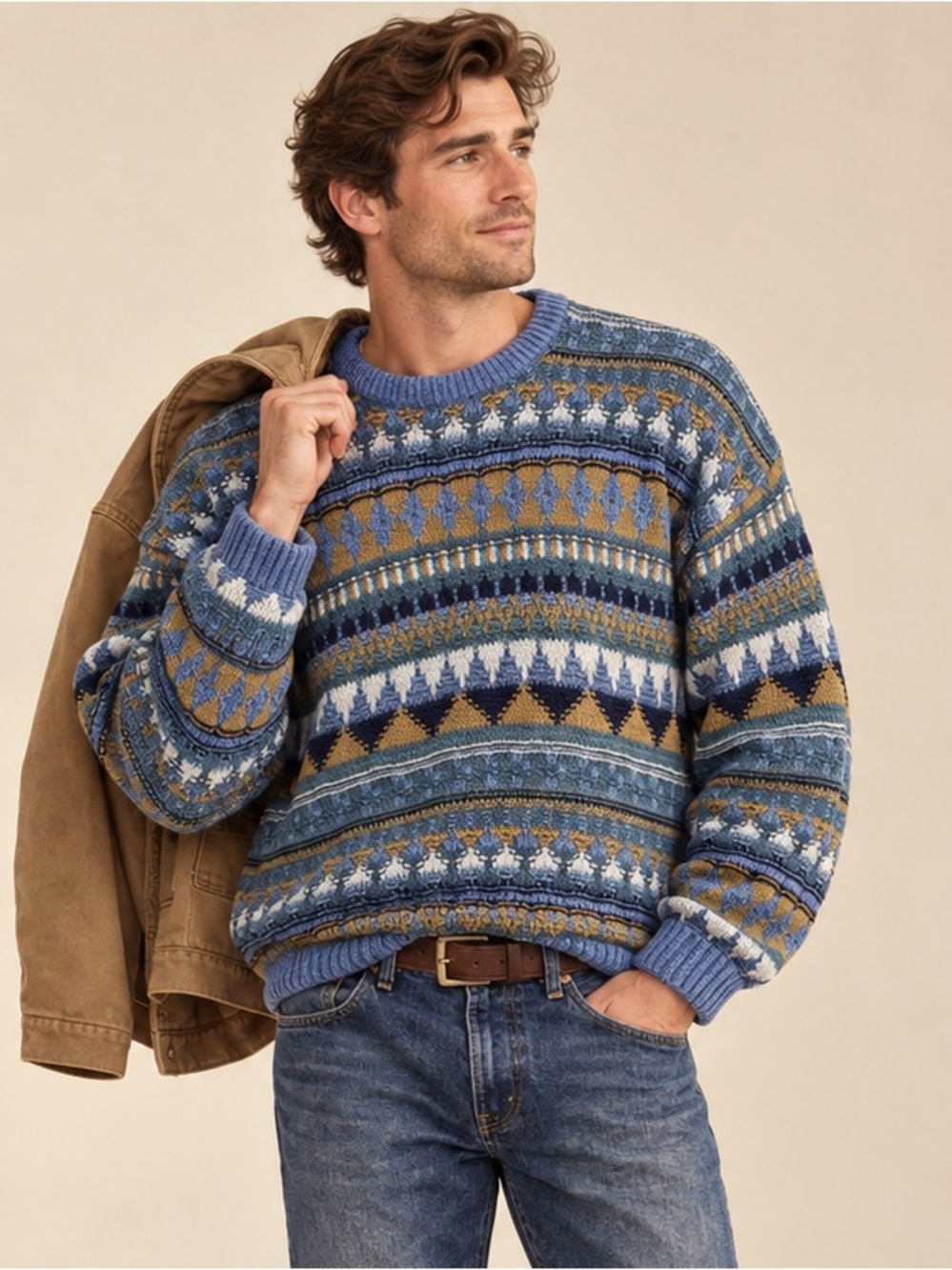 Rare Vintage Eddie Bauer Cotton Geometric Sweater | 90s Outdoorsy